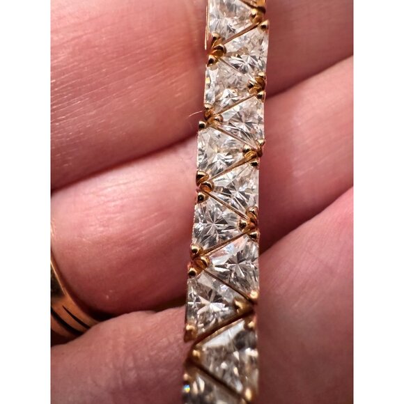 Cubic Zirconia Sterling Silver Gold-Plated Tennis Bracelet Elegant Design 7.5” W - Picture 8 of 9